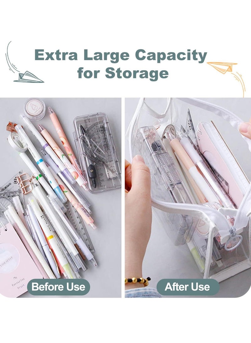 أوليس فيرس  2 حزمة كبيرة قلم رصاص شفاف حالة مقاومة للماء PVC مبطن حقيبة ماكياج واضحة الامتحان السفر التجميل تخزين حقيبة للمدرسة المكتب والأمتعة أسود + رمادي - Image 5