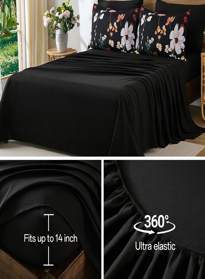 Anibedding 8Pieces Queen Comforter Set, Black Watercolor Floral Queen Size Bed in a Bag Comforter Set with Pillowcase, Sheets for All Season - Image 4