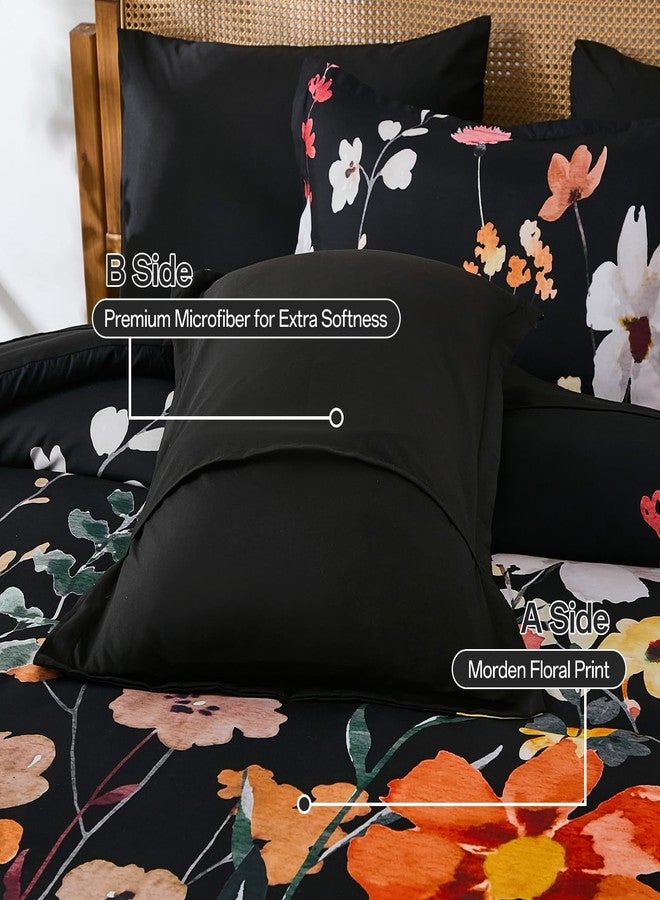 Anibedding 8Pieces Queen Comforter Set, Black Watercolor Floral Queen Size Bed in a Bag Comforter Set with Pillowcase, Sheets for All Season - Image 5