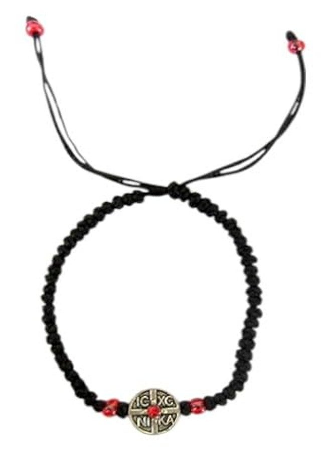 Iconsgr Handmade Christian Orthodox Komboskoini Prayer Rope Bracelet Black with Adjustable Cord BR2 - Image 2