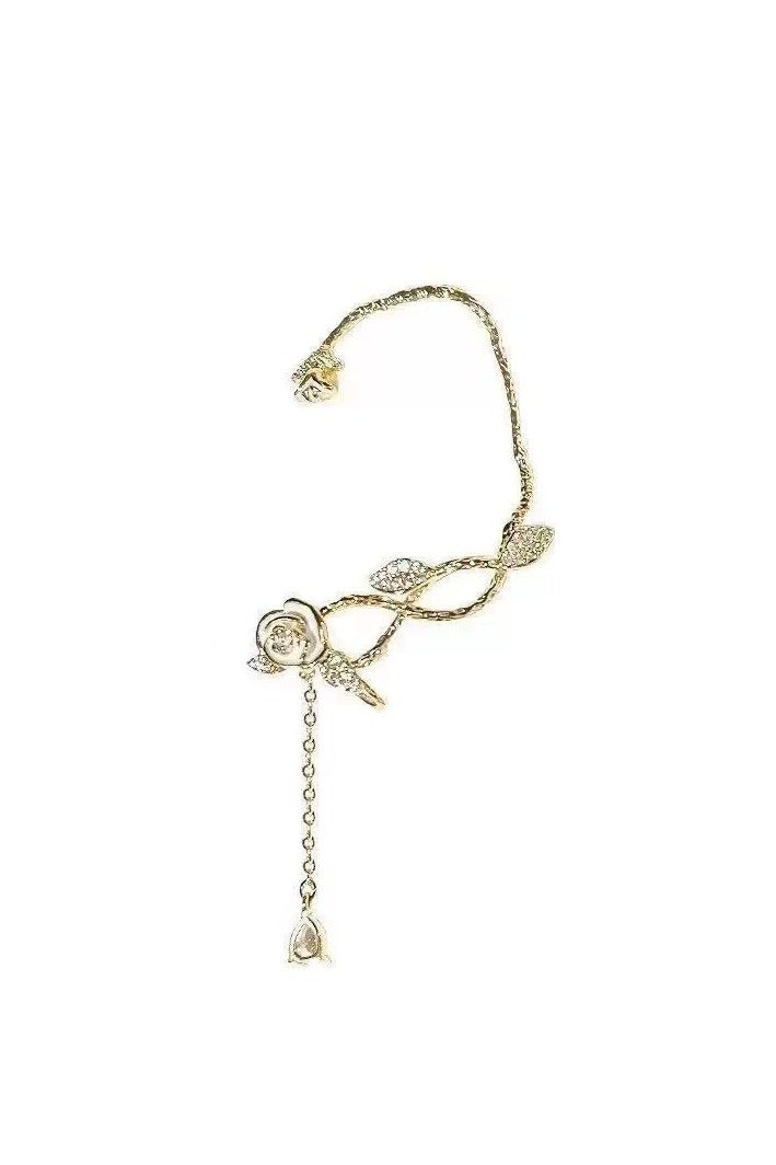 جلوسكي Camellia Tassel Ear Cuff Earrings – Niche Elegant Design, Fairycore No-Piercing Ear Clips for Women - Image 4