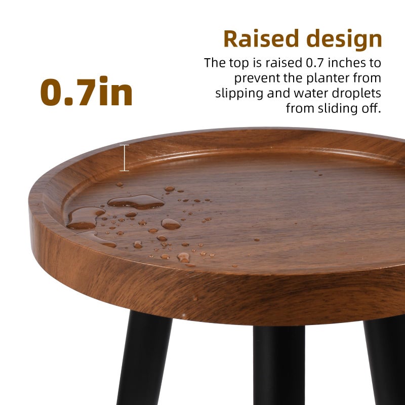 KGPLOME Plant Stand Indoor,Mid Century Walnut Wood Plant Table, Heavy Duty Metal Tall Flower Pot Stand,Modern Round Small Side End Table With Raised Design(12"x17") - Image 2