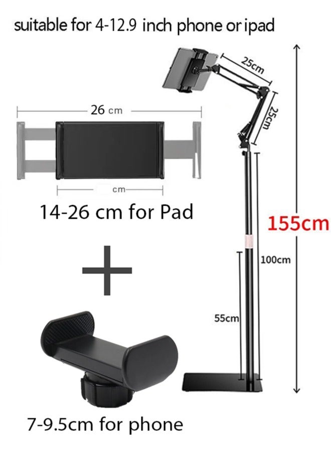 APEX Heavy-Duty Floor Phone Stand with 360° Rotation - Adjustable Tablet Holder, Microphone Stand - Image 3