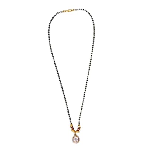 ACCESSHER Gold Tone Dazzling White Stone Mangalsutar Jewellery Necklace | Stunning Black Bead Wedding Mangalsutar | Locket With Chain | Jewellery for Women and Newly Weds (Design 2) - Image 1