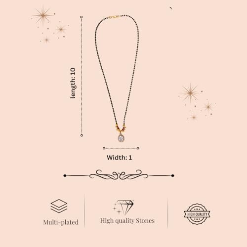ACCESSHER Gold Tone Dazzling White Stone Mangalsutar Jewellery Necklace | Stunning Black Bead Wedding Mangalsutar | Locket With Chain | Jewellery for Women and Newly Weds (Design 2) - Image 4