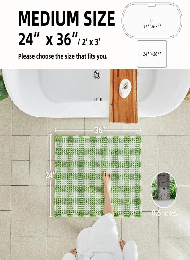 TYUU Waffle Bath Mat, Boho Bathroom Rugs Non Slip Washable Absorbent Checkered Bathroom Mat Quick Dry Cute Bath Mat, 36"x24" Green and White - Image 2