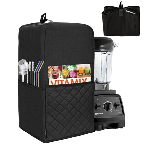 CROTIRAD Hanging Blender Cover Compatible with Vitamix Low-Profile 64 oz. Blender, Foldable Dust Cover with Accessory Pockets for Kitchen Blender, Black Quilted - Image 1