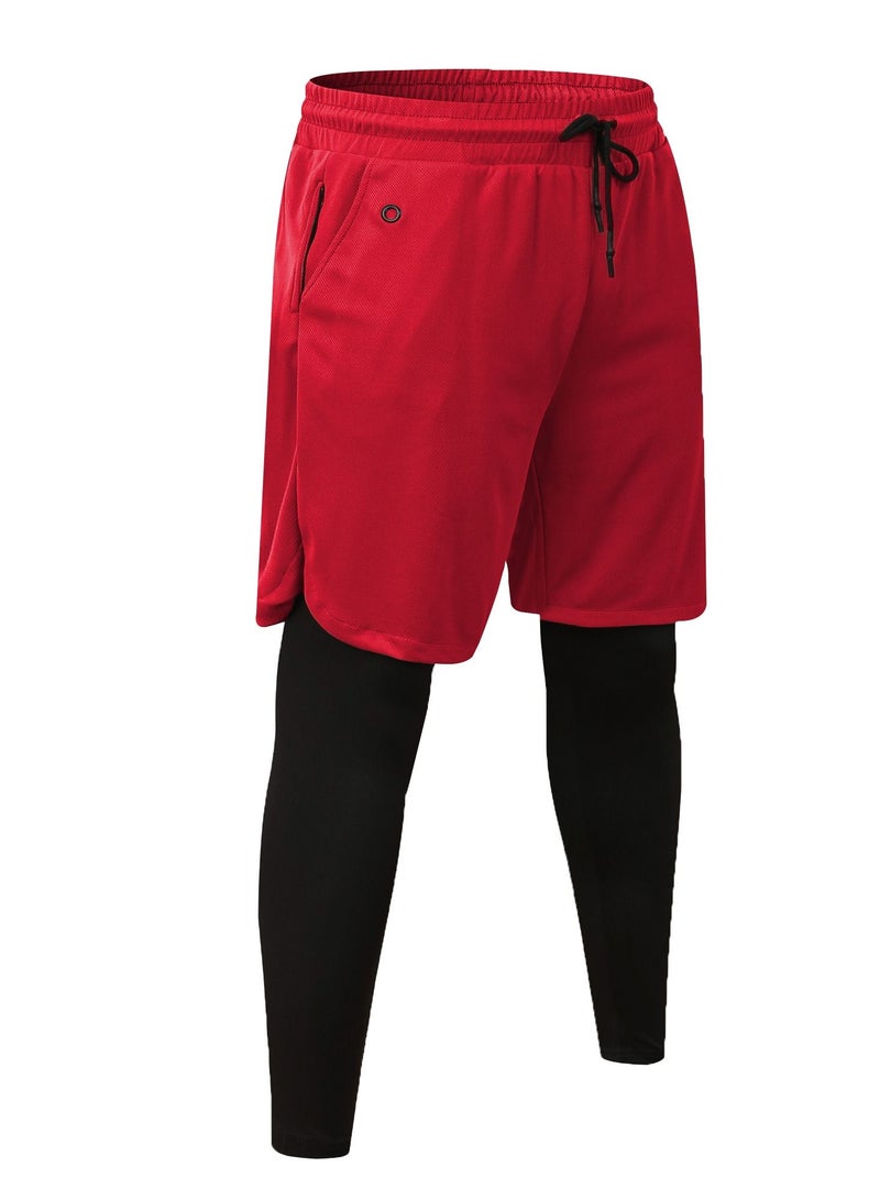Loquat Men Quick Dry Breathable Elastic Running Trouser Red  - Image 1