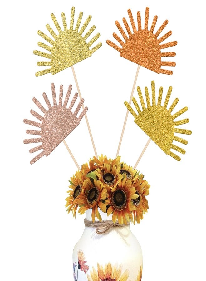 Rsstarxi 12 Pack Sun Centerpiece Sticks, Sunshine Party Decorations, Double Sided Glitter Sun Baby Shower Birthday Theme Party Decorations, for Sun Theme Baby Shower First Birthday Party Decorations - Image 1