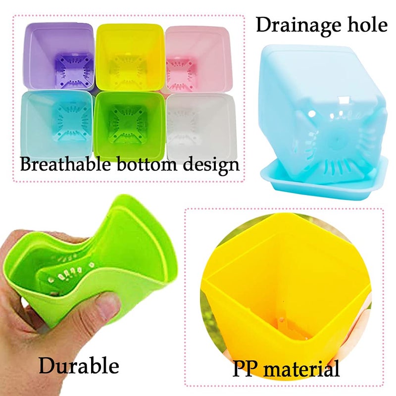 Haawooky 48 PCS 3 Inch Colorful Plastic Plant Pot,Plastic Square Nursery Pots,Seedling Nursery Pots with Saucers for Garden,Home,Office,Balcony Decor,Garden Gifts - Image 3