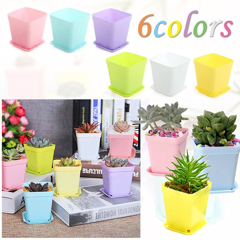 Haawooky 48 PCS 3 Inch Colorful Plastic Plant Pot,Plastic Square Nursery Pots,Seedling Nursery Pots with Saucers for Garden,Home,Office,Balcony Decor,Garden Gifts - Image 4