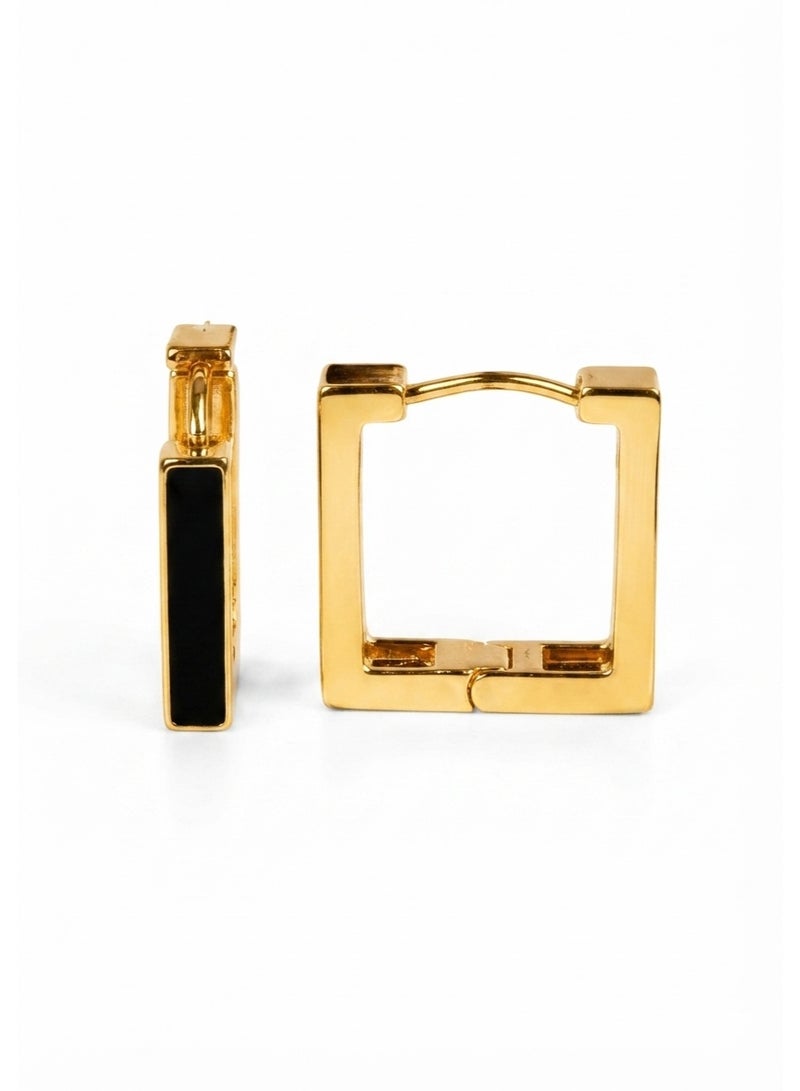 R.C.E Accessories Gold Color Square Hoop Earrings for Women – Black Accent Design, Gold Plated Earrings, Gold Earrings for Ladies & Girls – Modern Fashion Jewelry for a Chic Elegant Look - Image 1