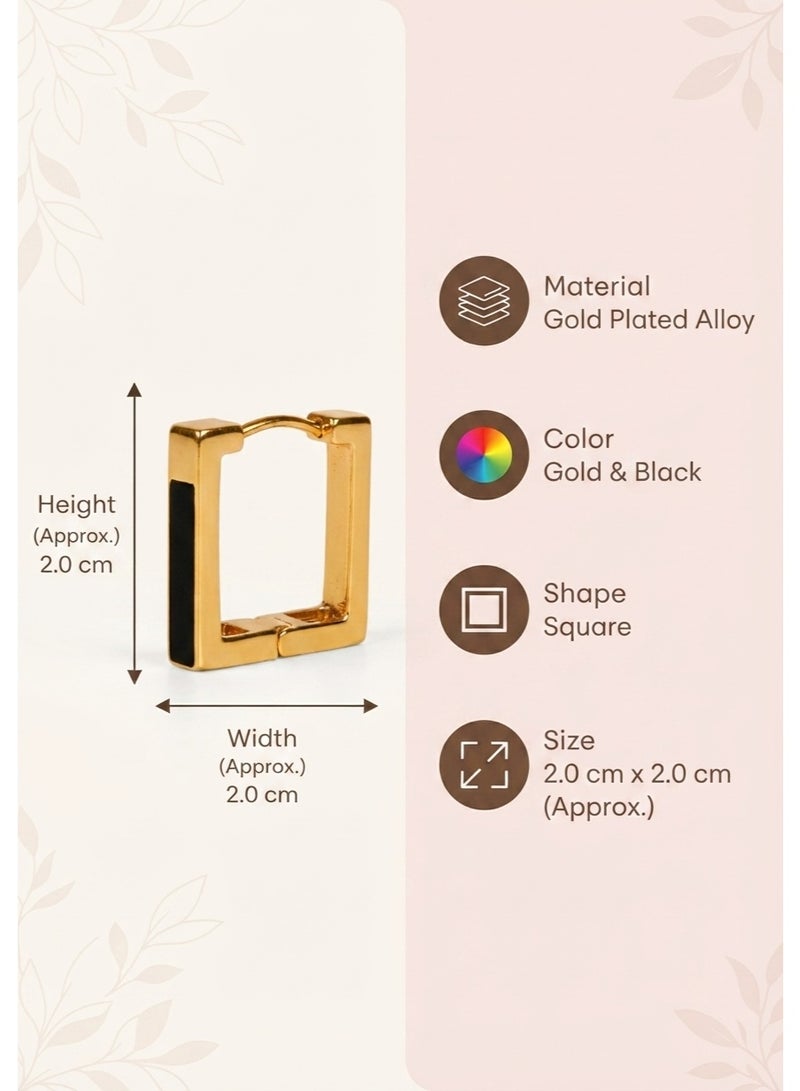 R.C.E Accessories Gold Color Square Hoop Earrings for Women – Black Accent Design, Gold Plated Earrings, Gold Earrings for Ladies & Girls – Modern Fashion Jewelry for a Chic Elegant Look - Image 5