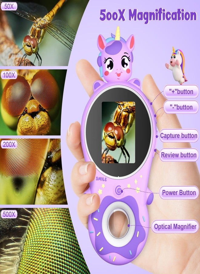USCAMEL 500X Handheld Microscope for Kids - Mini Pocket Microscope Magnifying Glass for Toddlers-Educational Science Kit Toys for Christmas Birthday Gifts Toys for 3 4 5 6 7 8 9 10 Year Old Girls Boys - Image 2