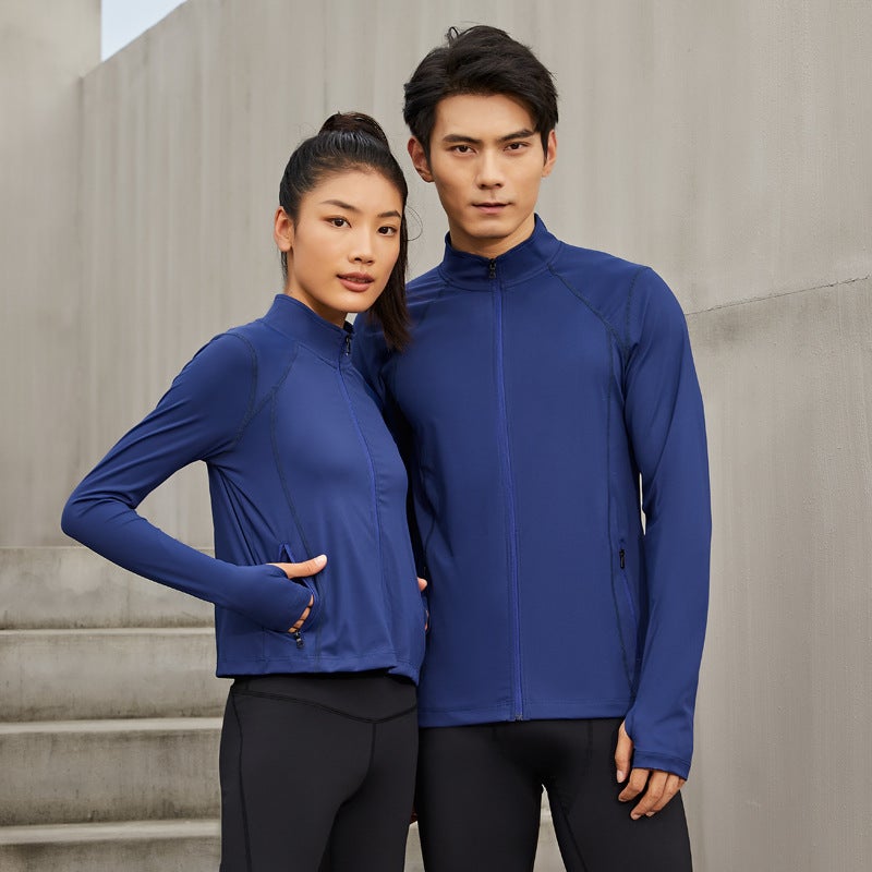 Generic Thin sports jacket mens and womens sweat-wicking breathable casual fitness knitted long-sleeved zipper running cardigan stand collar windbreaker Pure black 