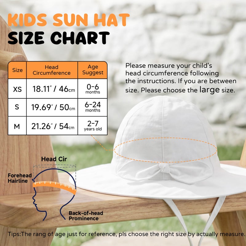 RIVBOS Toddler Sun Hat UPF 50+ Adjustable Summer Beach Wide Brim Kids Baby Bucket Hat for Boys Girls White S - Image 2