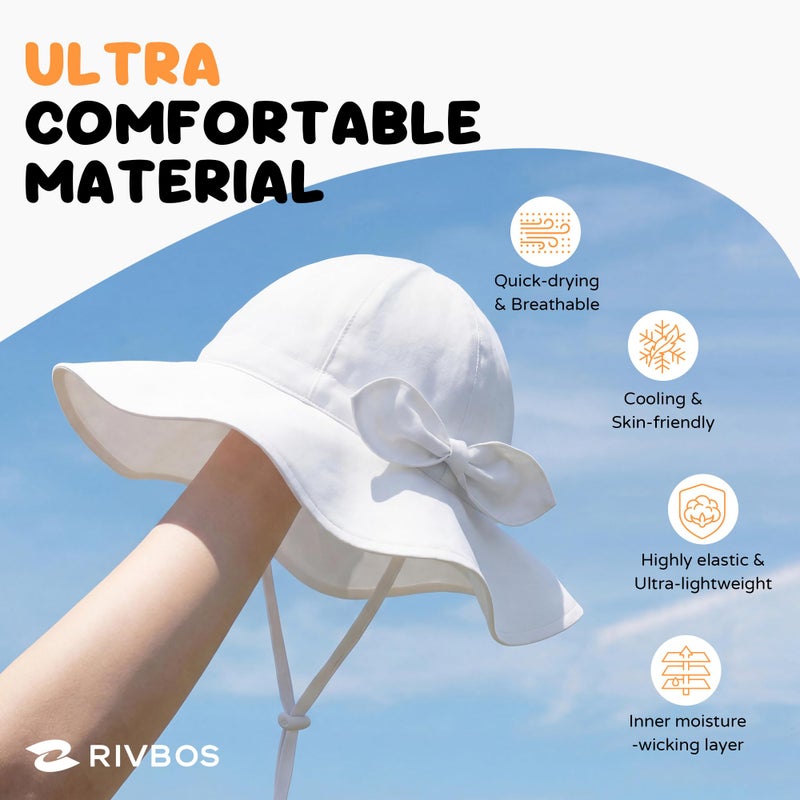 RIVBOS Toddler Sun Hat UPF 50+ Adjustable Summer Beach Wide Brim Kids Baby Bucket Hat for Boys Girls White S - Image 5