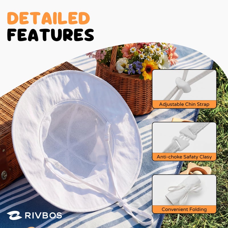 RIVBOS Toddler Sun Hat UPF 50+ Adjustable Summer Beach Wide Brim Kids Baby Bucket Hat for Boys Girls White S - Image 4