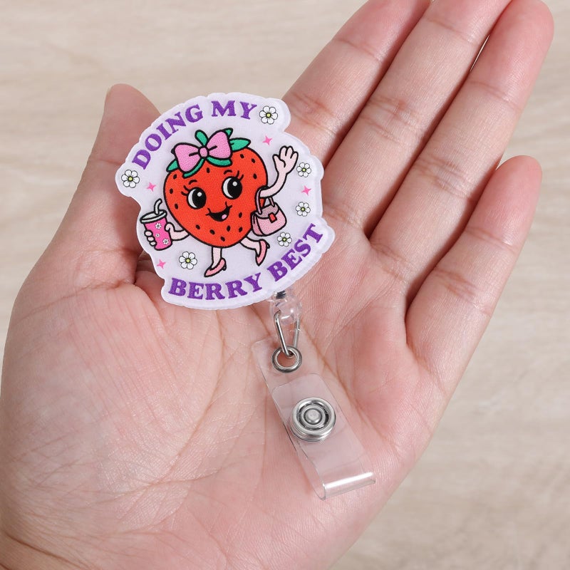 BVIIE Doing My Berry Best Cute Strawberry Badge Reel, Retractable ID Card Badge Holders, Healthcare Worker Badge Clip for RN MA Pediatric Nurse Doctor Nursing Student Ambulatory Care PT OT Therapists HR - Image 2