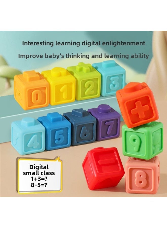 Baby Soft Rubber Building Blocks Silicone Nibbling Hand Ball Baby Children Early Education Toys Relief Large Particle Jenga-Color:12 Soft Rubber Building Blocks - Image 4