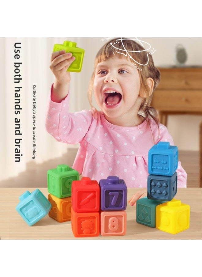Baby Soft Rubber Building Blocks Silicone Nibbling Hand Ball Baby Children Early Education Toys Relief Large Particle Jenga-Color:12 Soft Rubber Building Blocks - Image 3