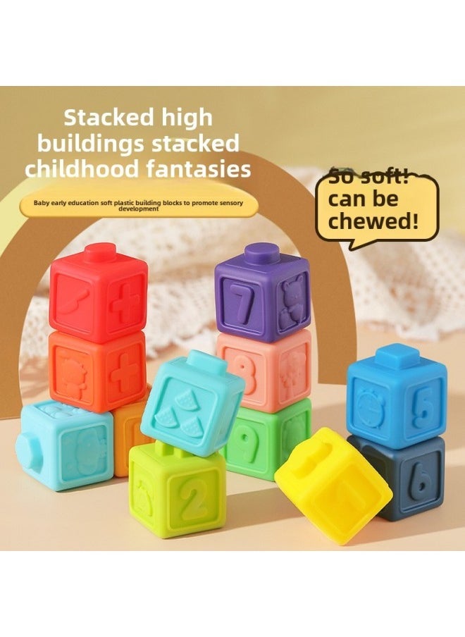 Baby Soft Rubber Building Blocks Silicone Nibbling Hand Ball Baby Children Early Education Toys Relief Large Particle Jenga-Color:12 Soft Rubber Building Blocks - Image 2