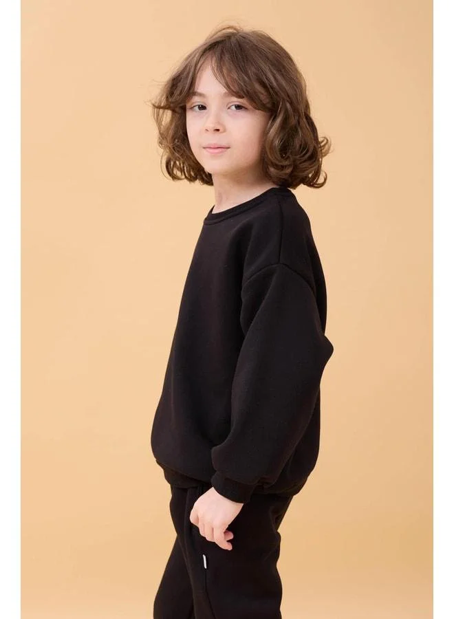 Perendi Boys' Bicycle Collar Sherpa Winter 2-Piece Tracksuit - Black.