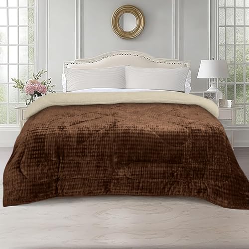Nivasam Plush Luxury Ultra Soft Crystal Velvet Winter Blanket 1 Faux Fur Sherpa Quilt King Size Fluffy Furry Comforter Razai Ideal for Heavy Winters (Coffee, King, Bubble) - Image 2