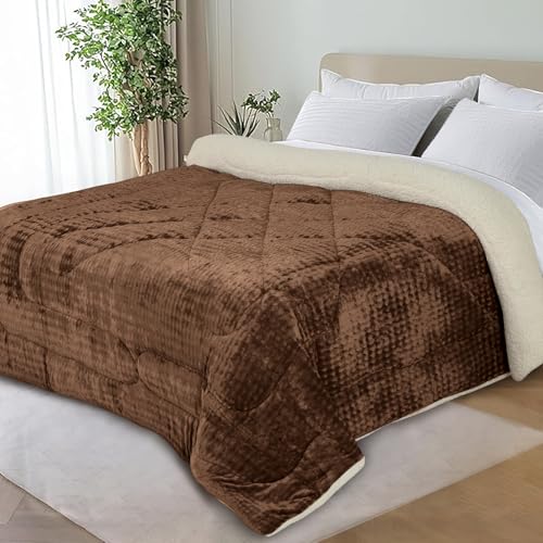 Nivasam Plush Luxury Ultra Soft Crystal Velvet Winter Blanket 1 Faux Fur Sherpa Quilt King Size Fluffy Furry Comforter Razai Ideal for Heavy Winters (Coffee, King, Bubble) - Image 3