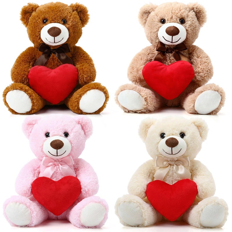 Motionchic 4 Pcs Valentines Day Love Stuffed Plush Gift Cute Day Bear Stuffed Plush with Holding Heart Animal Love Toys Sweet Romantic Valentines Hugging Gift for Couples Wife Husband - Image 3