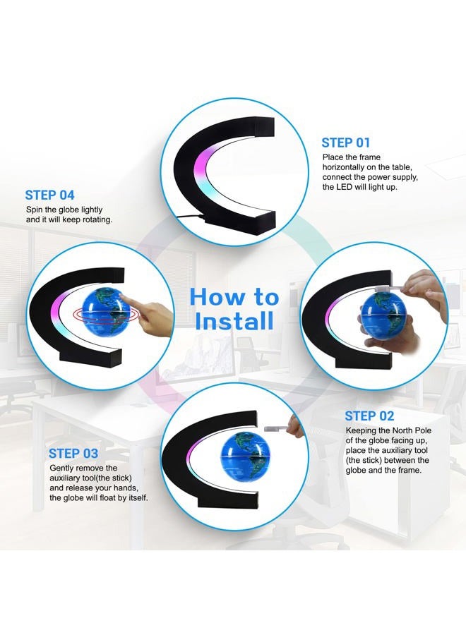 Flagest Magnetic Levitation Floating Globe, Levitating C Shape Globe with LED Lights for Education Home Office Desk Bookshelf Decor, Holiday Anniversary Christmas Creative Gift (3.3 Inches) - Image 3