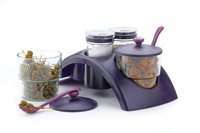 ACHAR JAR SET 2 WITH SPOON SALT PEPPER SET 2 FOR DINING TABLE STAND 4 IN 1