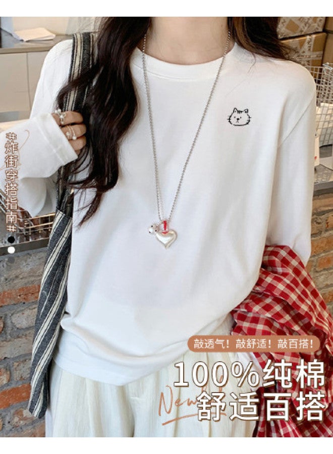 LANG SHA Women'S Long Sleeve Round Neck T-Shirt, Versatile Solid Color Printed Base Layer Tee For Women - Image 1
