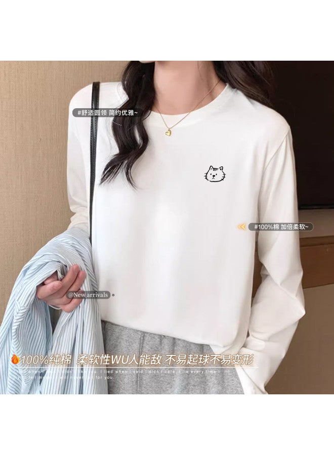 LANG SHA Women'S Long Sleeve Round Neck T-Shirt, Versatile Solid Color Printed Base Layer Tee For Women - Image 3