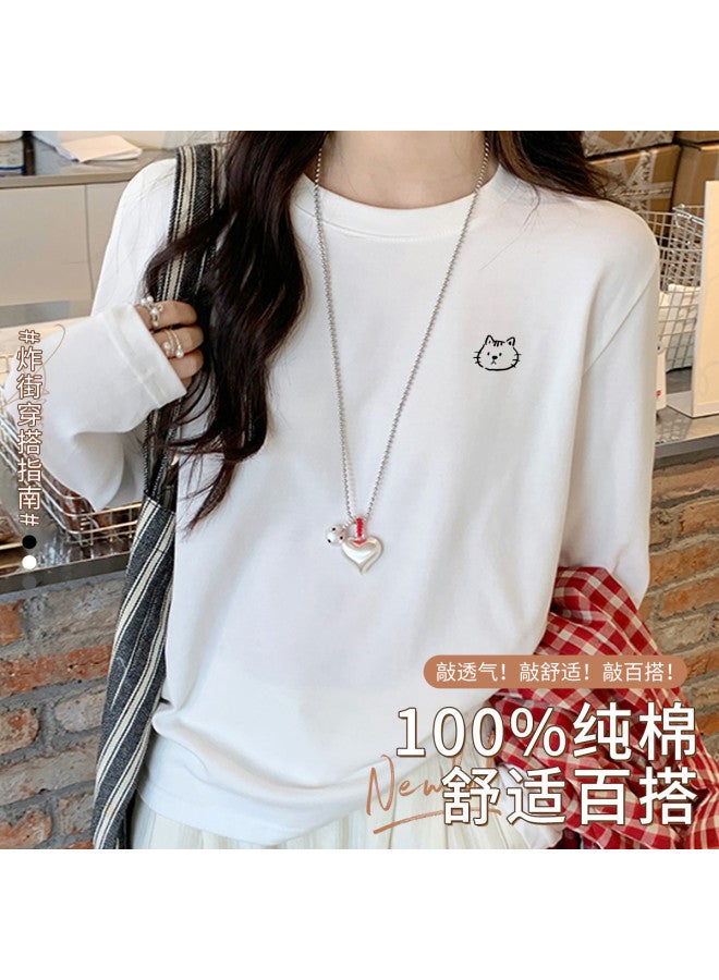 LANG SHA Women'S Long Sleeve Round Neck T-Shirt, Versatile Solid Color Printed Base Layer Tee For Women - Image 2