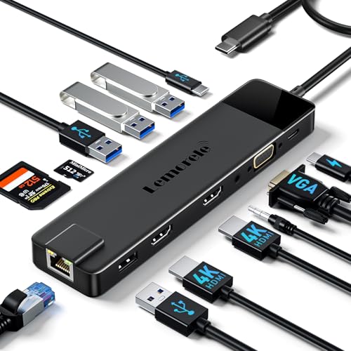Lemorele 13 in 1 USB C Docking Station Triple Monitor, Multiport Hub Adapter w/Dual HDMI 4K, 1000M RJ45, VGA, 4 USB 3.0/2.0, USB C 3.0, 100W PD, SD/TF, 3.5MM Audio for Type C Laptops - Image 1