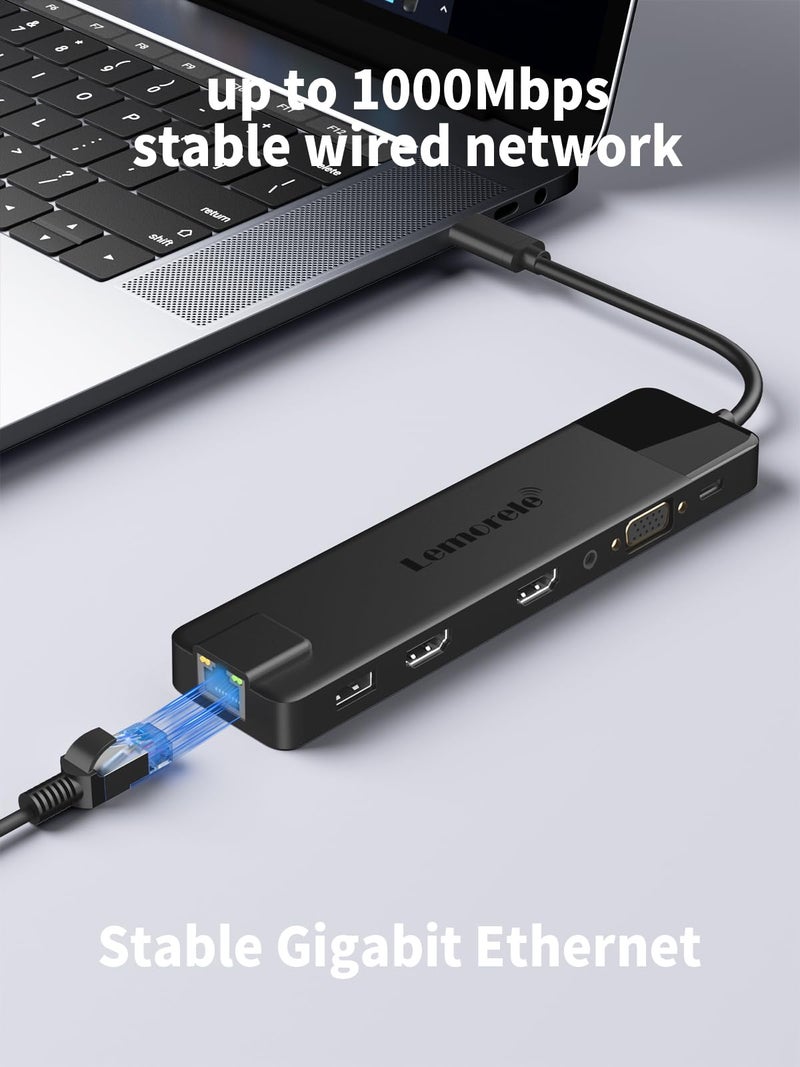 Lemorele 13 in 1 USB C Docking Station Triple Monitor, Multiport Hub Adapter w/Dual HDMI 4K, 1000M RJ45, VGA, 4 USB 3.0/2.0, USB C 3.0, 100W PD, SD/TF, 3.5MM Audio for Type C Laptops - Image 5