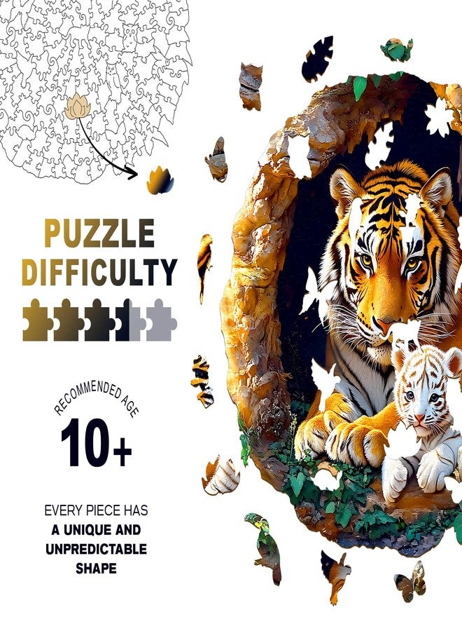 Purdicra Wooden Puzzles for Adults - Unique Animal Shaped Tiger Family Puzzle, 3D Vision Wooden Jigsaw Puzzle, Christmas Birthday Gifts for Friends/Family, Home Decor 11.4 * 11.4in 200pcs - Image 3