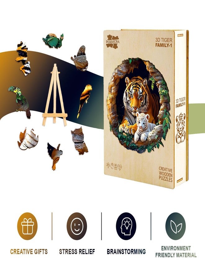 Purdicra Wooden Puzzles for Adults - Unique Animal Shaped Tiger Family Puzzle, 3D Vision Wooden Jigsaw Puzzle, Christmas Birthday Gifts for Friends/Family, Home Decor 11.4 * 11.4in 200pcs - Image 5
