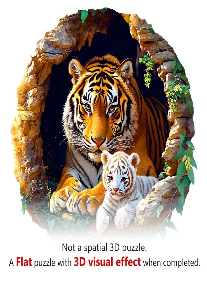 Purdicra Wooden Puzzles for Adults - Unique Animal Shaped Tiger Family Puzzle, 3D Vision Wooden Jigsaw Puzzle, Christmas Birthday Gifts for Friends/Family, Home Decor 11.4 * 11.4in 200pcs - Image 2