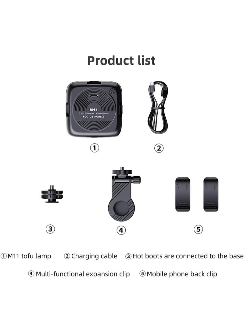 M11 LED Video Lamp 4.5W Pocket LED Video Light – Portable Bi-Color Vlog Lamp with 2000mAh Battery, 3000K-9900K Dimmable, 64 LEDs, Clip & Hot Shoe Mount – M11 Photography Light  - Image 4