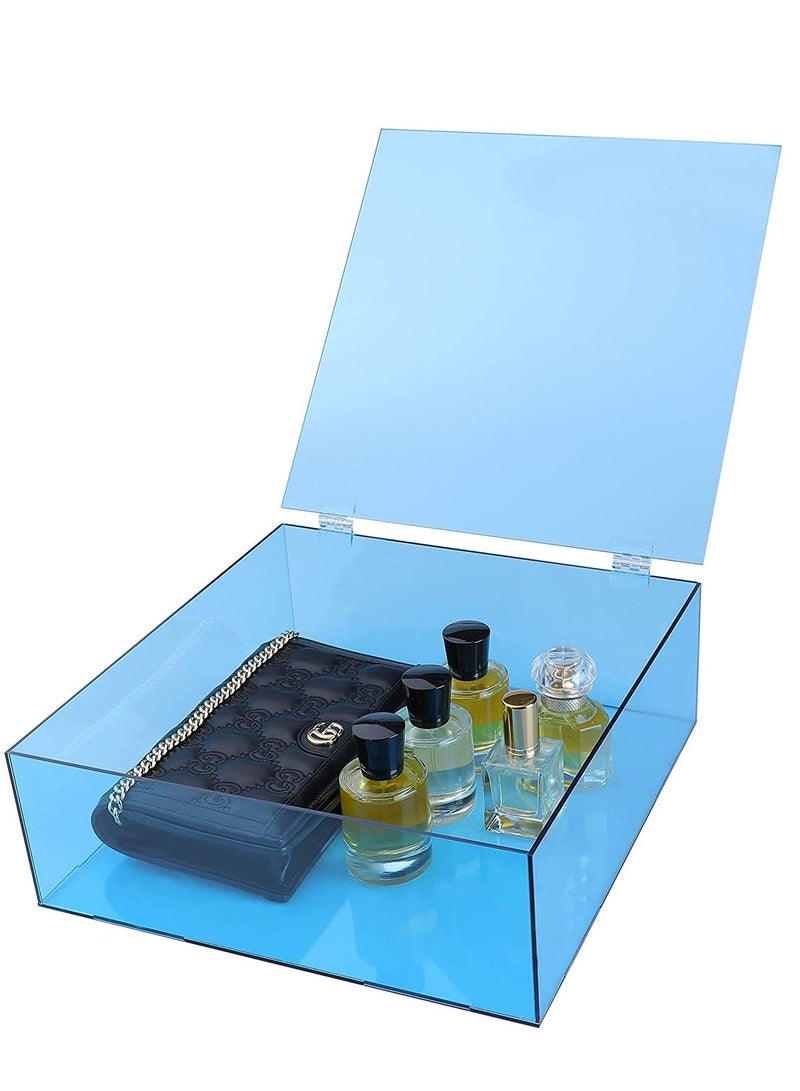 Lamsit Ibdaa Acrylic Box - Fluorescent Display Box with Hinges – Gift Showcase for Collectibles, Jewelries - Dustproof Protection Storage (10 x 10 x 5 cm) Blue - Image 1
