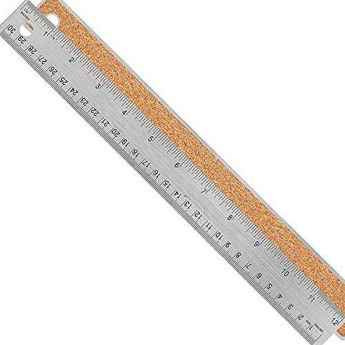 Boompark Stainless Steel Metal Ruler:[1 Pieces 12 Inch] Stainless Steel Metal Ruler with Cork Backing Non-Slip Rulers with Inch and Centimeters Drafting Office Tools Prevent Ink Leakage - Image 1