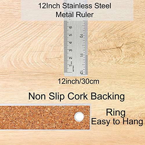 Boompark Stainless Steel Metal Ruler:[1 Pieces 12 Inch] Stainless Steel Metal Ruler with Cork Backing Non-Slip Rulers with Inch and Centimeters Drafting Office Tools Prevent Ink Leakage - Image 2