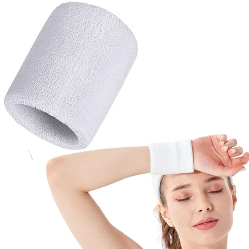 XFyt Soft Cotton Wrist Sweatband | Strechable High absorbtion Sweat Bands Hand Band Towel for Men Women Tennis Badminton Cricket Yoga Pilates (1 Piece, White) - Image 1