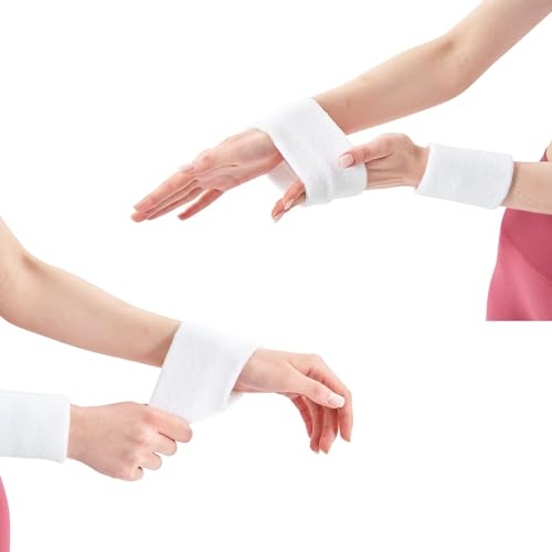 XFyt Soft Cotton Wrist Sweatband | Strechable High absorbtion Sweat Bands Hand Band Towel for Men Women Tennis Badminton Cricket Yoga Pilates (1 Piece, White) - Image 2