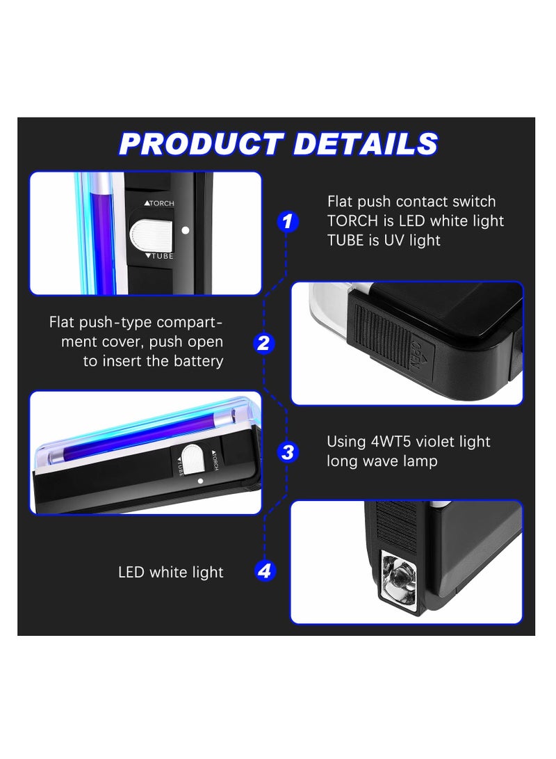 , 2 Pcs UV Flashlight Black Light, Handheld Portable Blacklight LED UV Light Torch, Battery Operated Black Lights Counterfeit Bill Detector Light - Image 3