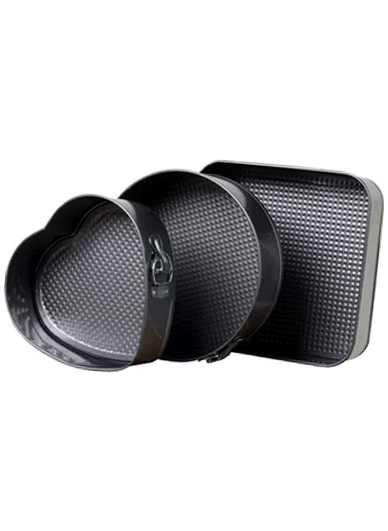Generic - 3 Piece Springform Pan Set Heart Round Square Leakproof Cake Pan for Baking Lovers Deep Baking Set with Removable Base 3 Pieces Metal (24cm - 26cm - 28cm) - 3 Piece Detachable Cake Pan Set for Baking Round Baking Pan with Removable Base Carbon Steel - Non-Stick Clip Springform Cake Pans Set Round, Heart and Square - Non-Stick Quick Release Cake Pan with Non-Stick Base, Cake and Cheesecake Baking Pan with Removable Base - Image 1