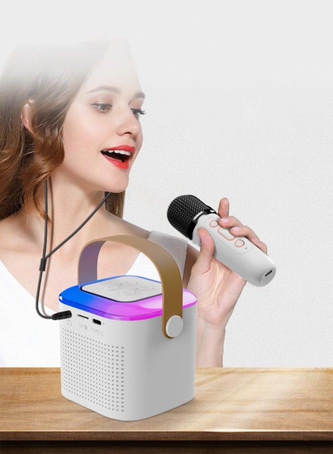 Bluetooth Speaker with Microphone Portable Karaoke Speaker Kits with 2 Wireless Microphones for Home Outdoor Party,White  - Image 5