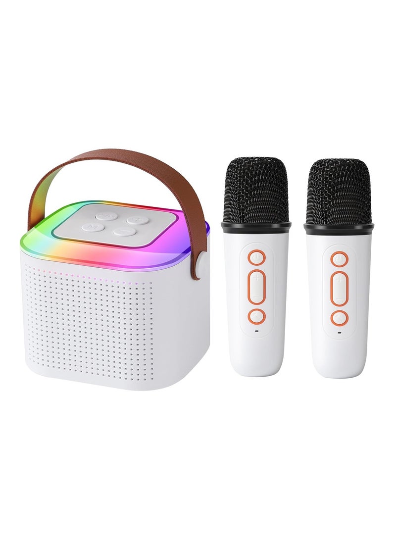 Bluetooth Speaker with Microphone Portable Karaoke Speaker Kits with 2 Wireless Microphones for Home Outdoor Party,White  - Image 1